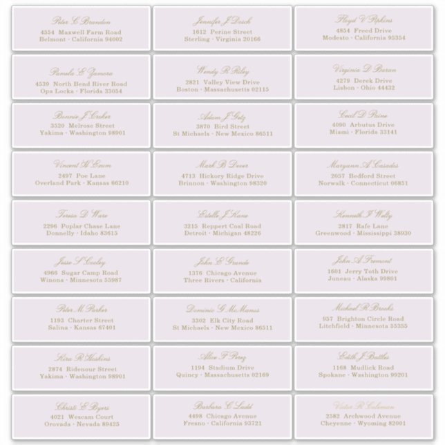 Sticker Élégant Script Or Sur Purple Guest Names Adresse (Devant)