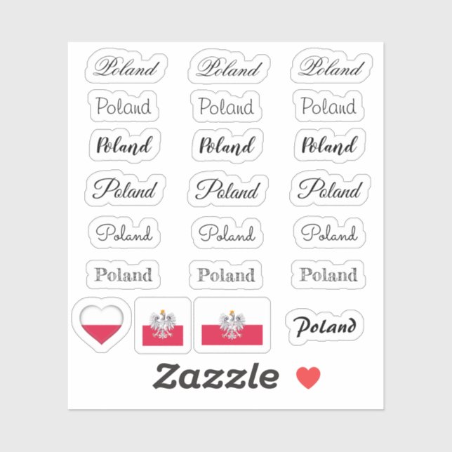 Sticker Élégant script Pologne & polonais Drapeau /nom Set (Feuille)