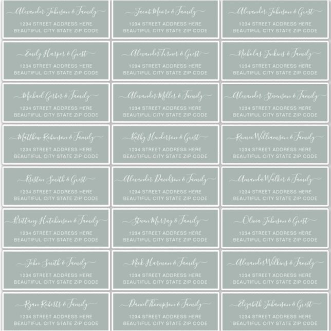 Sticker Élégant Script Sage Green Mariage Adresse du clien (Devant)