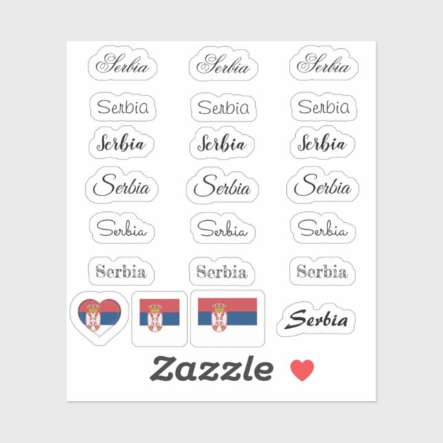 Sticker Élégant script Serbie & Serbe Drapeau /nom Set (Feuille)