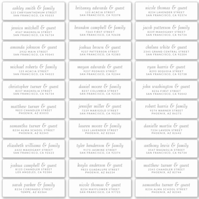 Sticker Élégant Simple Chic Mariage Nom d'hôte Adresse (Devant)