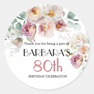 STICKER Elegant Watercolor Floral 80th Birthday