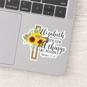 Sticker Elégante Bible chrétienne Verse Sunflowers Cross