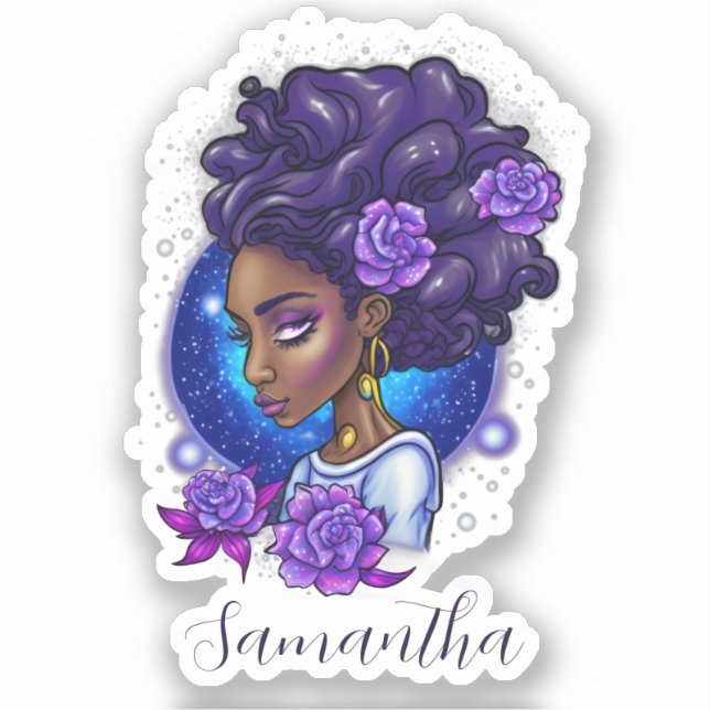 Sticker Élégante femme Afro Rose violette (Recto)