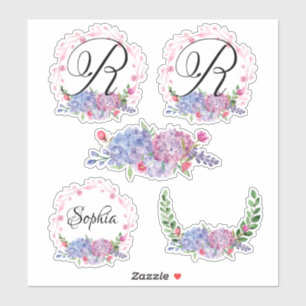 Sticker Élégante Hydrangée   Couronnes   Monogramme   Lett