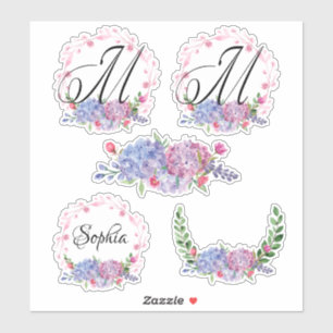 Sticker Élégante Hydrangée   Couronnes   Monogramme   Lett
