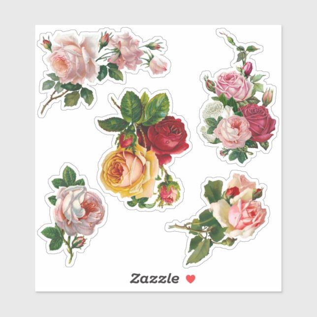 Sticker Élégants Roses victoriens Vintages (Feuille)