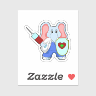 Sticker Eléphant à la vaccination avec seringue