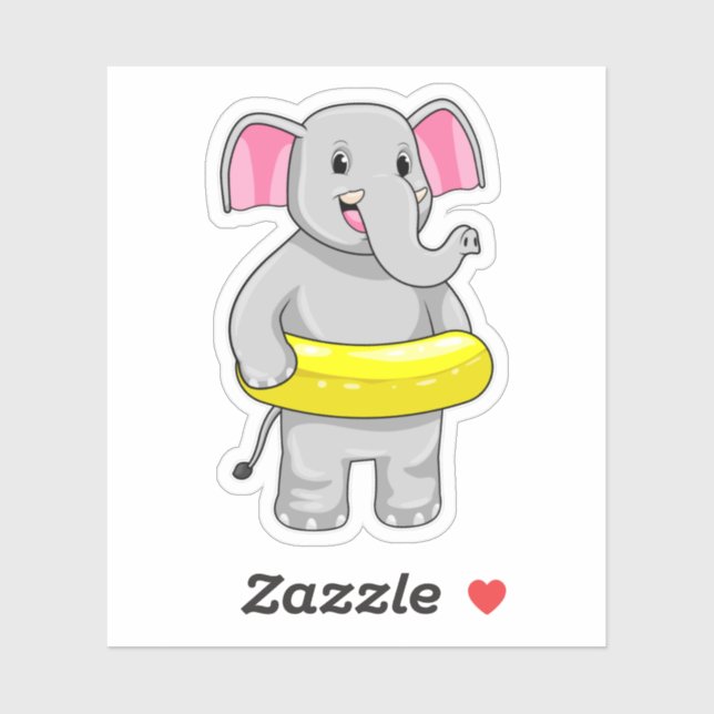 Sticker Eléphant à nager avec Lifebuoy (Feuille)