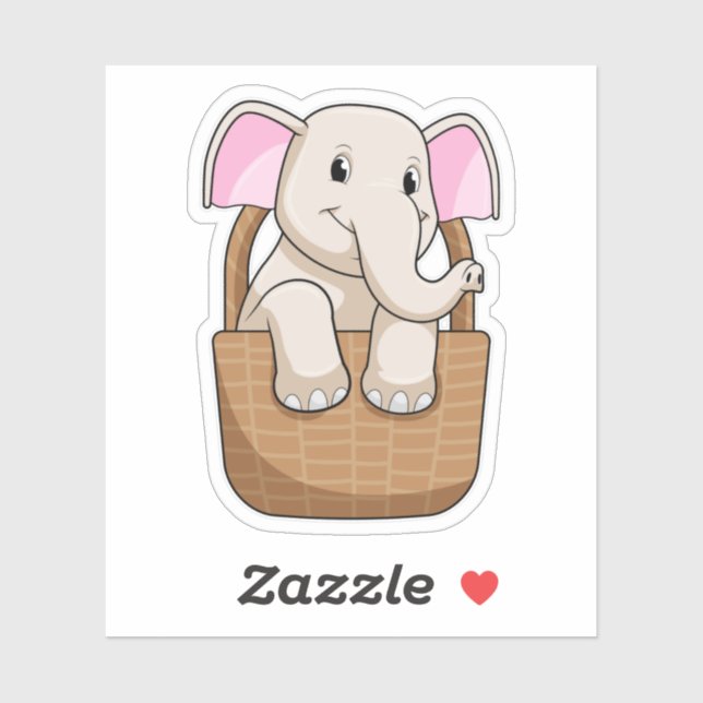 Sticker Eléphant avec panier (Feuille)
