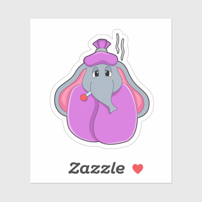 Sticker Eléphant avec thermomètre à fièvre (Feuille)
