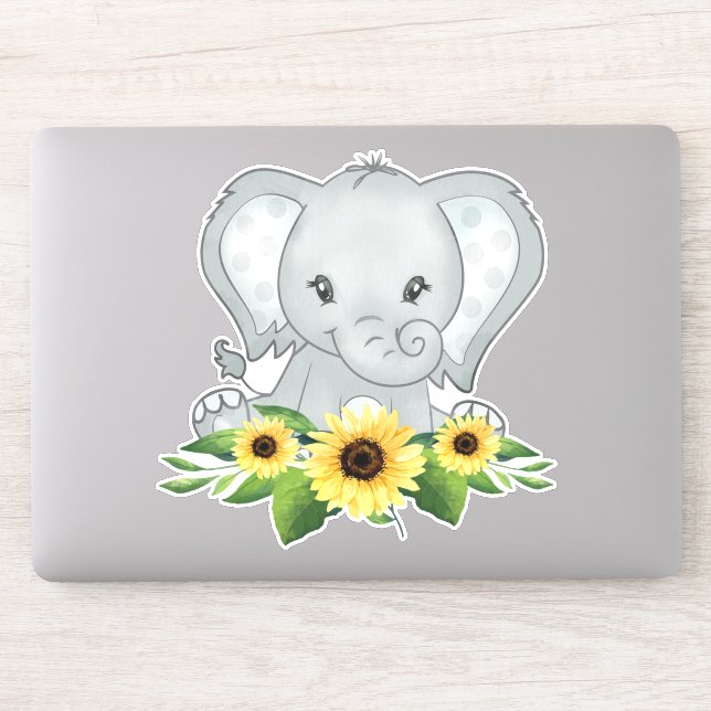 Sticker Eléphant Bébé Dans Les Tournesols (Ordinateur)