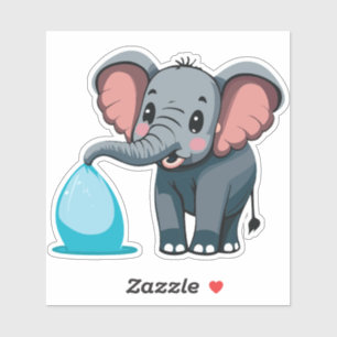 Sticker Éléphant Bébé Mignon Pulvérisant de l'Eau de son T