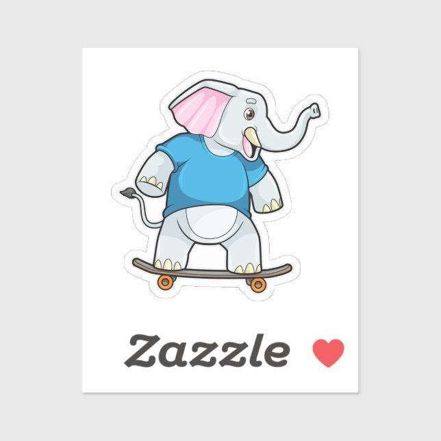 Sticker Elephant comme patineur avec skateboard (Feuille)