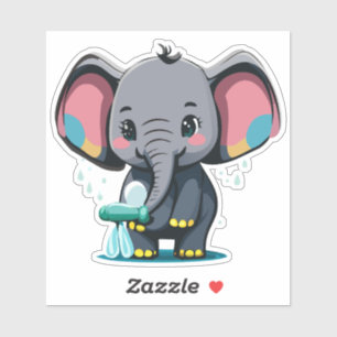 Sticker Éléphant de bébé mignon qui pulvérise de l'eau de