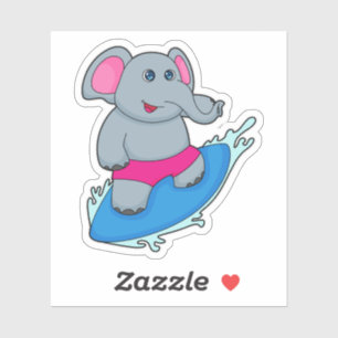 Sticker Éléphant en surfeur avec planche de surf