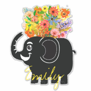 Sticker Éléphant et fleurs personnalisés