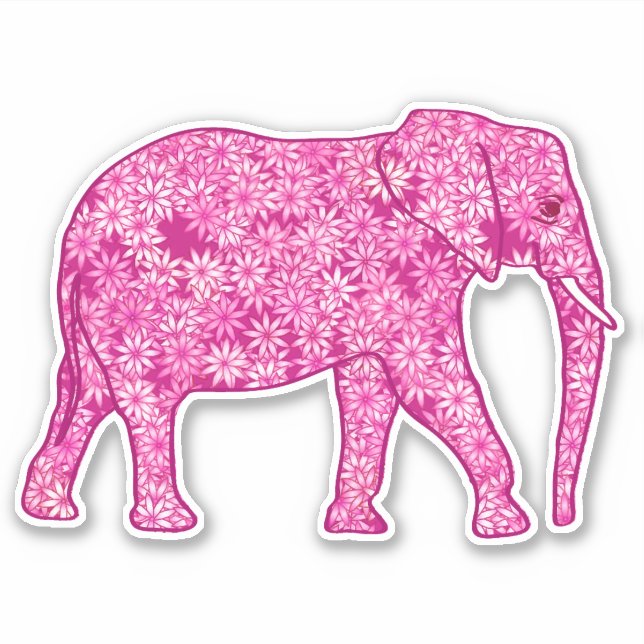 Sticker Eléphant Fleur, Fuchsia et Pastel Pink (Devant)