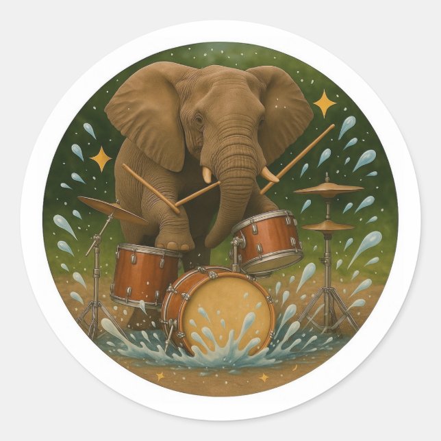Sticker : Elephant Jouer des tambours dans un bain (Devant)