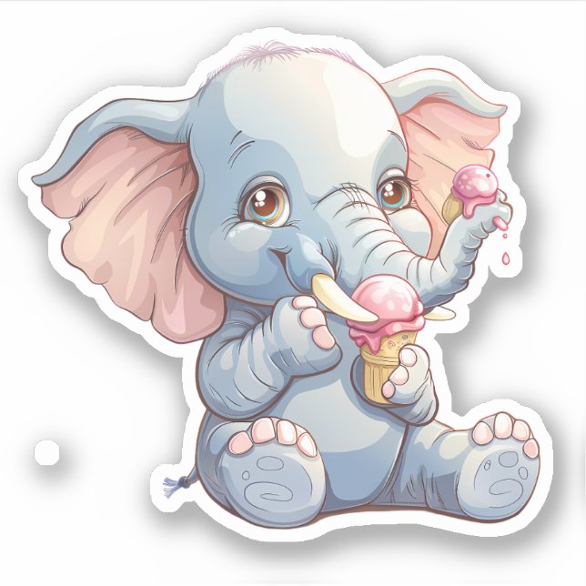 Sticker Eléphant Manger Crème glacée (Devant)