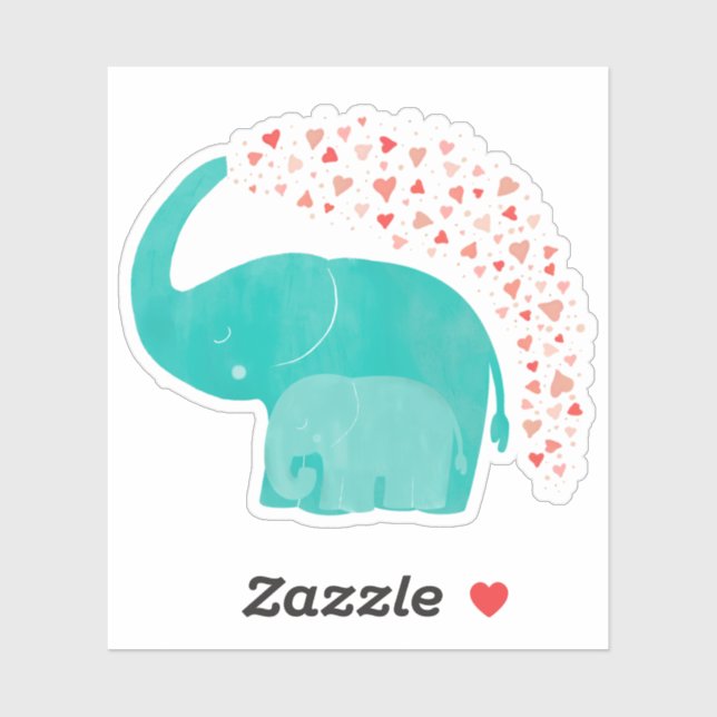 Sticker Eléphant Mère et Veau Baby shower des Coeurs (Feuille)