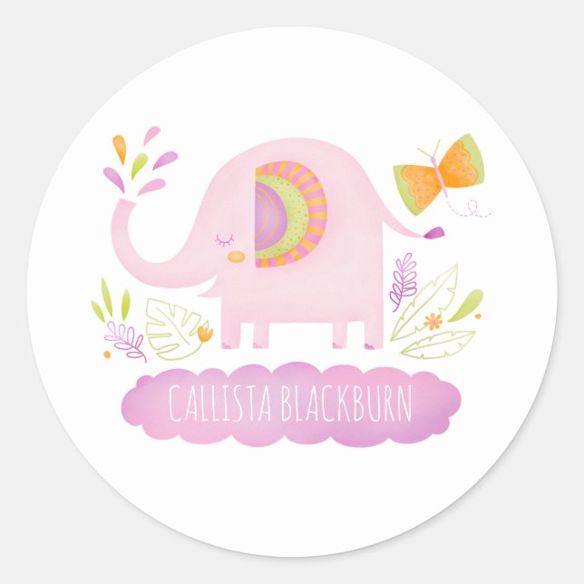 Sticker Eléphant Rose Cute Personnalisé (Devant)