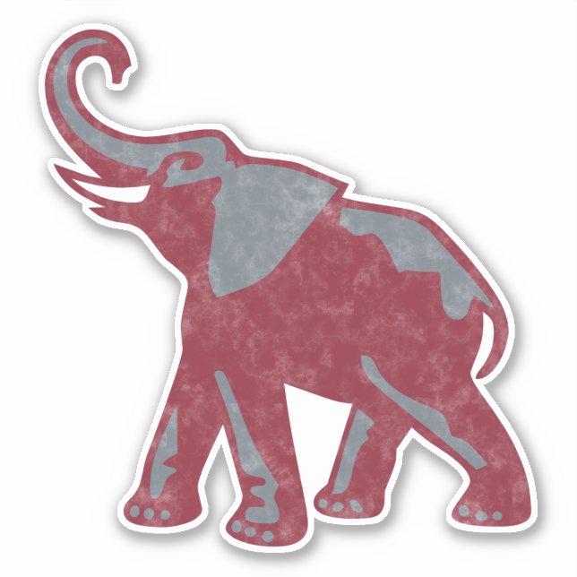 Sticker Eléphant Vintage (Crimson & Grey) (Devant)
