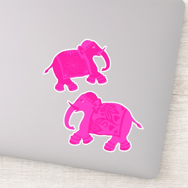 Sticker Eléphants asiatiques ensemble de 2 rose (Détail)