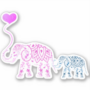 Sticker Eléphants mamans et bébés avec ballon cardiaque