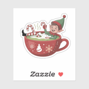 Sticker Elfe Drôle Prenant un Bain de Matcha pour Noël