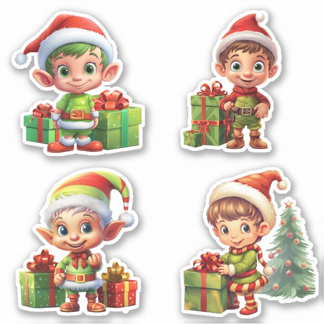 Sticker Emballage cadeau Elf pour Noël Joyeux vacances (Devant)