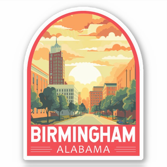 Sticker Emblème d'art de voyage de Birmingham Alabama (Devant)