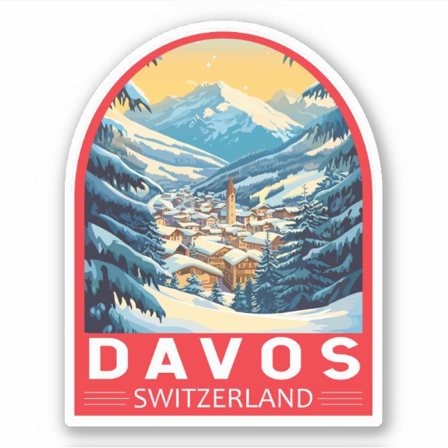 Sticker Emblème d'art voyage Davos Suisse (Devant)