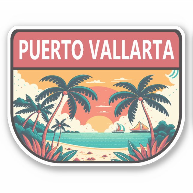Sticker Emblème rétro de Puerto Vallarta Mexique (Devant)