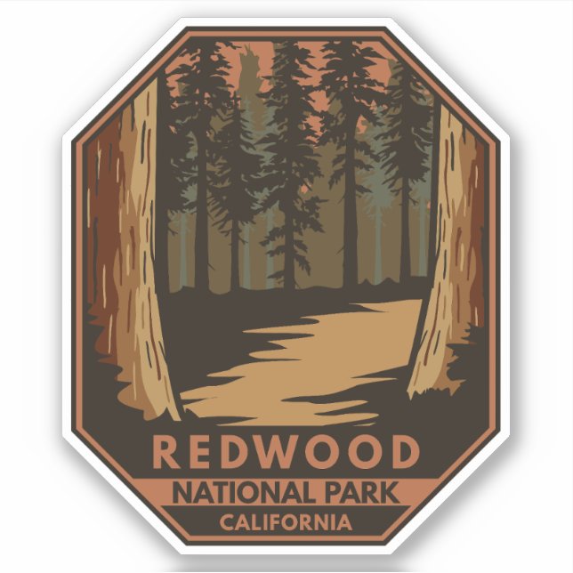 Sticker Emblème rétro minimal du parc national Redwood (Devant)