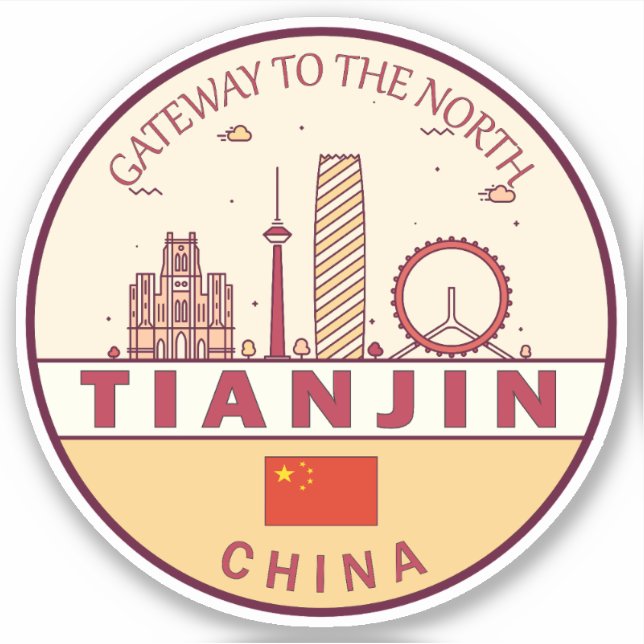 Sticker Emblème Tianjin China City Skyline (Devant)