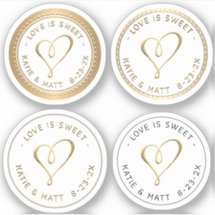 Sticker Embossed Gold Hearts L'amour est doux mariage Fave