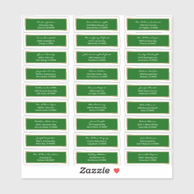 Sticker Emerald Green Mariage Invités pré-imprimé Adresse (Feuille)