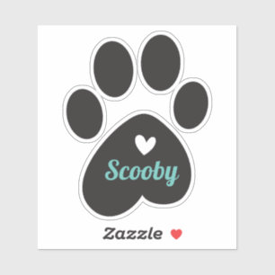 Sticker Empreinte de patte Avec Un Coeur Et Un Nom Profond