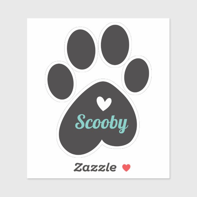 Sticker Empreinte de patte Avec Un Coeur Et Un Nom Profond (Feuille)