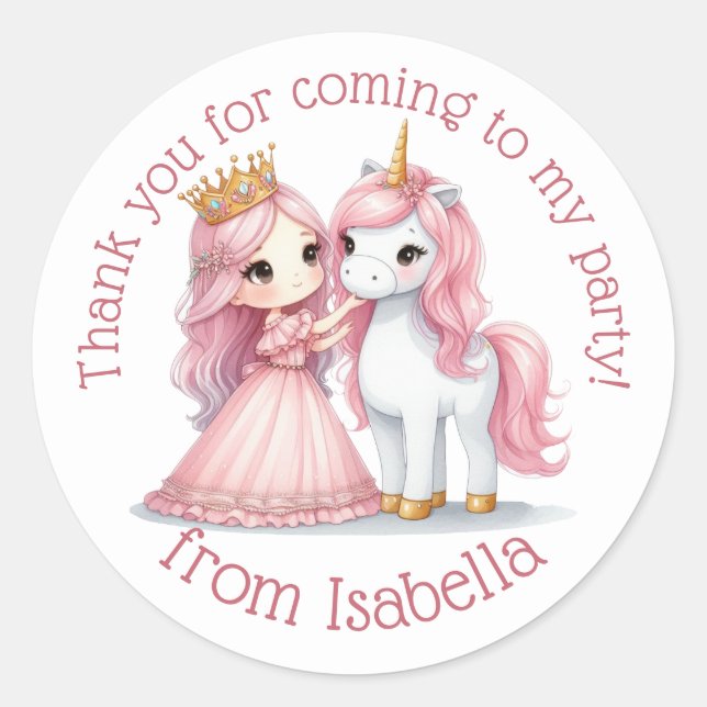 Sticker en aquarelle florale Princess and Unicorn (Devant)