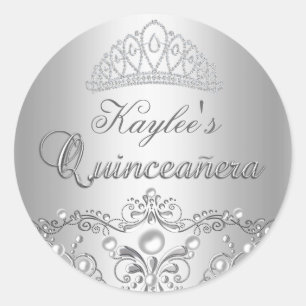 Sticker en argent Damask Pearl Quinceanera