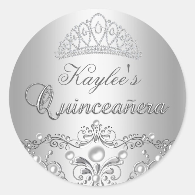 Sticker en argent Damask Pearl Quinceanera (Devant)