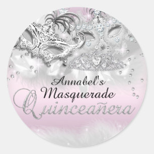 Sticker en argent rose Masquerade Quinceanera