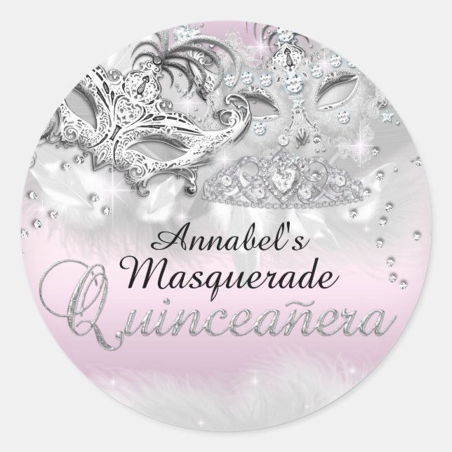 Sticker en argent rose Masquerade Quinceanera (Devant)