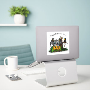 Sticker En attente d'Halloween, Bat mignonne et Corbeau