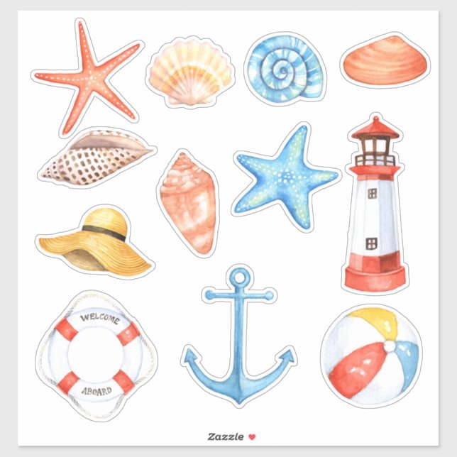 Sticker En bord de mer | Nautique 14 x 14 (Feuille)