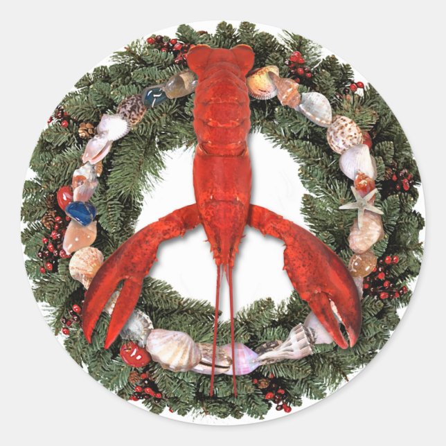 Sticker en couronne de Noël de la Paix au Homard (Devant)