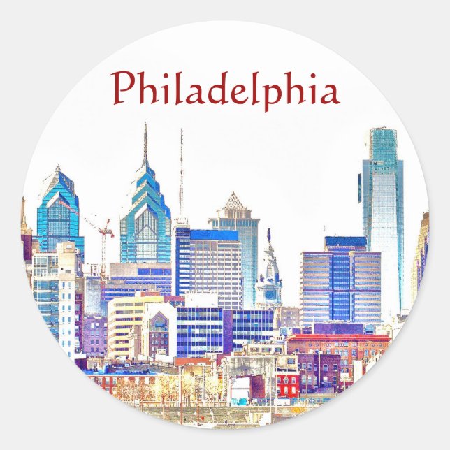 Sticker en croquis couleur Philadelphie (Devant)