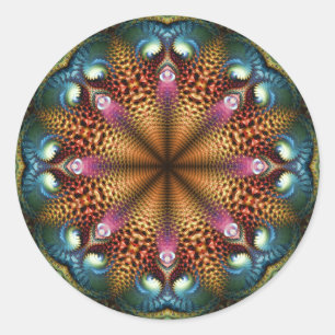 Sticker en étoile fractale Aqua Golden Mandala